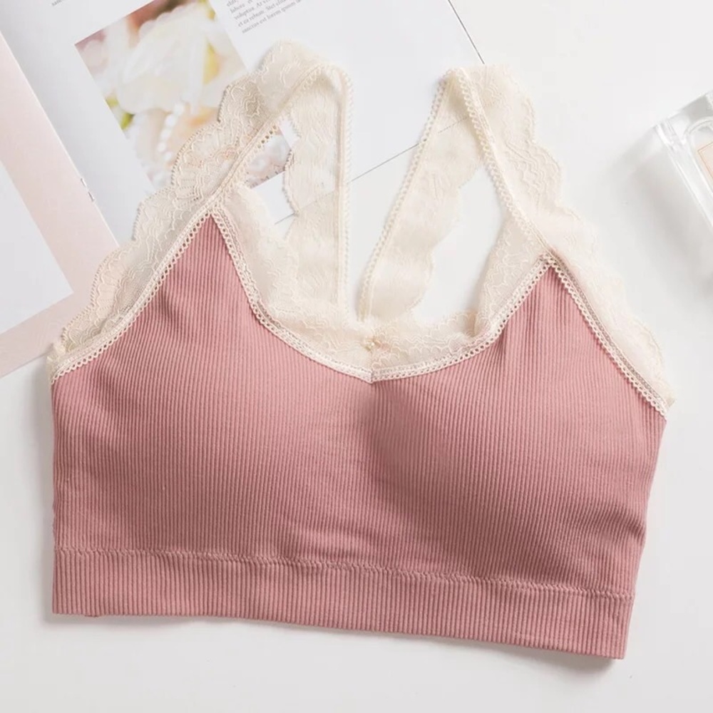Lace sports bra undergarment top green gray pink womens padded